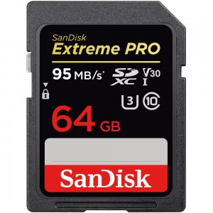 SanDisk Extreme Pro SDXC, SDXXG 64GB, U3, C10, V30, UHS-I, 95MB/s R, 90MB/s W,4x6, Lifetime Limited